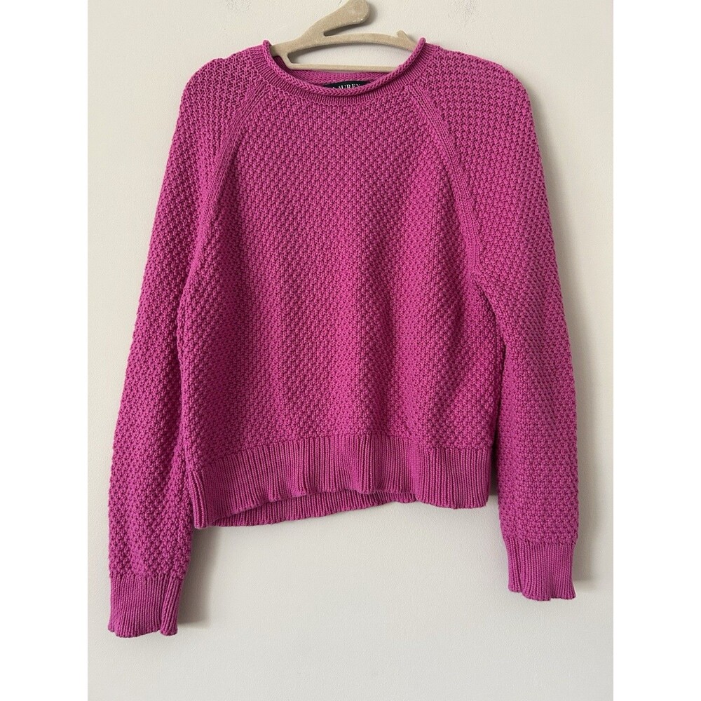 Lauren Ralph Lauren Pink Cotton Waffle Knit Sweater Size Medium Preppy Chic
